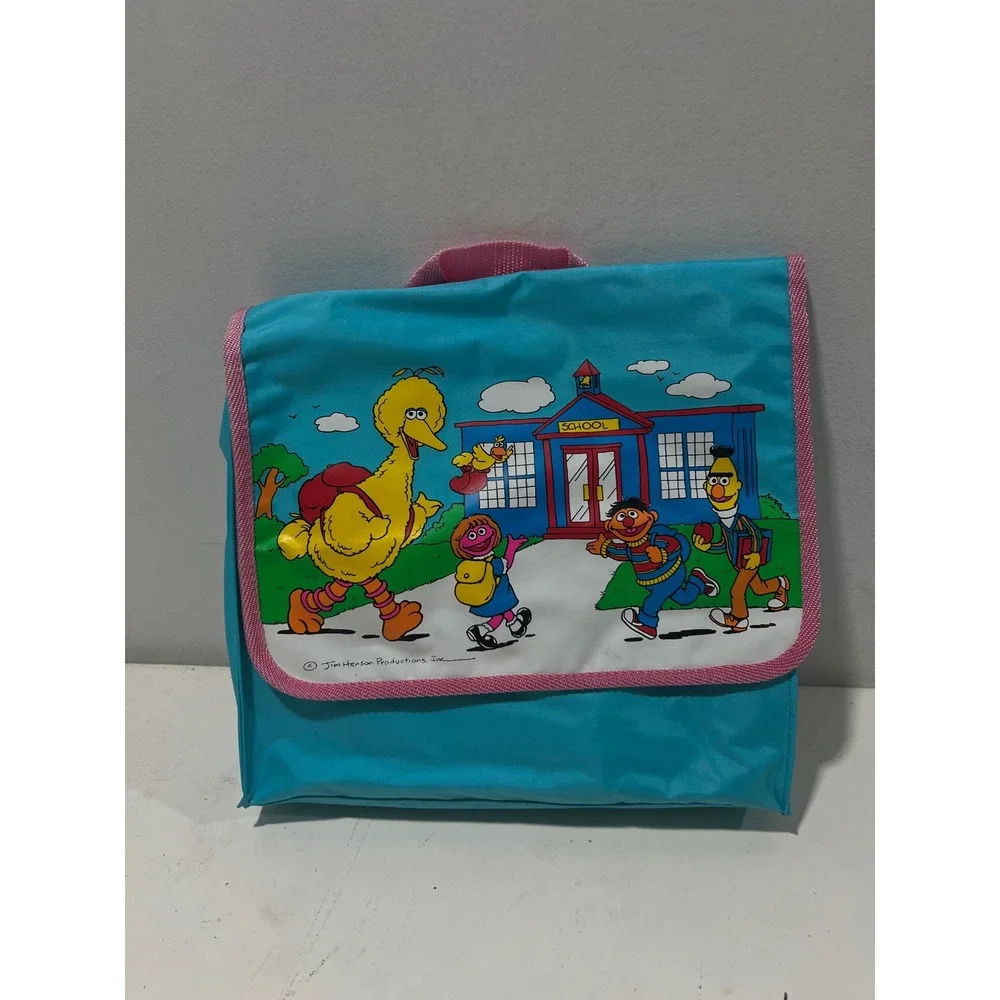 Vintage Sesame Street Big Bird Ernie Bert Toddler Backpack Teal Pink Jim Henson